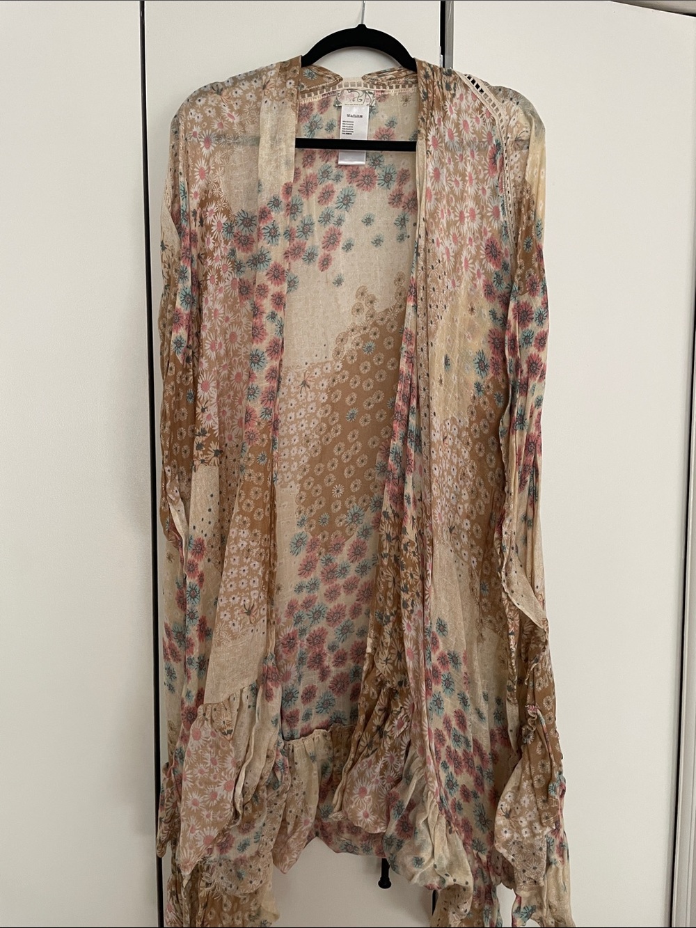 Free People Lightweight Floral Patchwork Kimono - Beige, Pink & Teal
